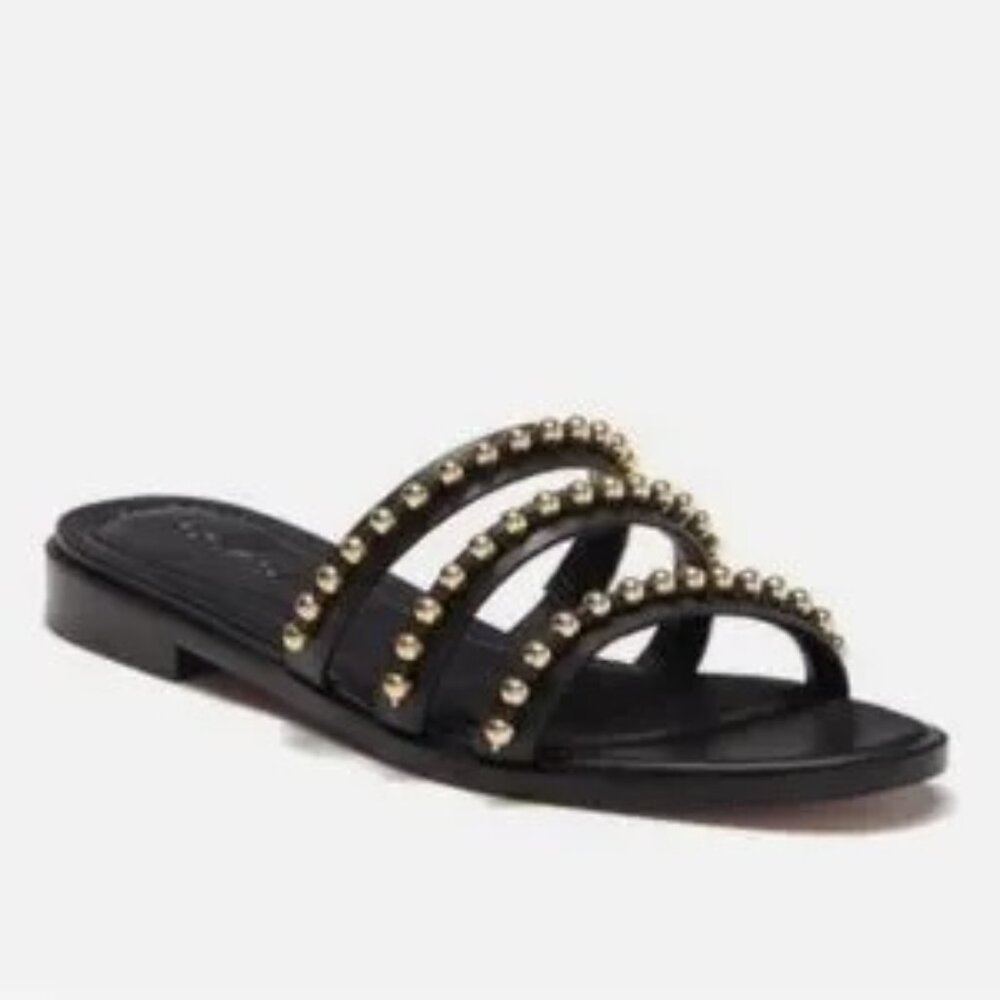 Coach‎ Black Isa Leather Studded Slide Sandals SZ 6.5